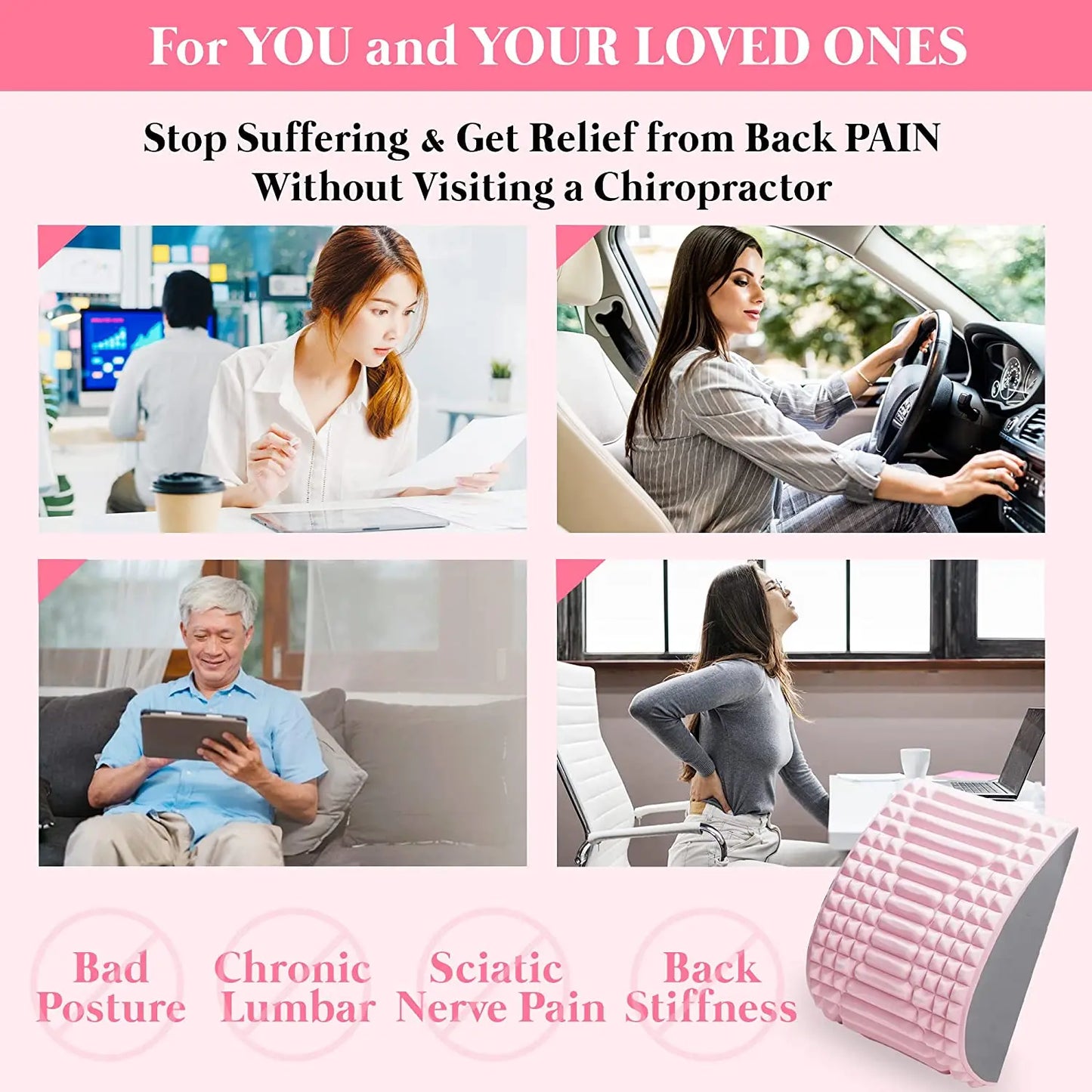 Back Stretcher Pillow Neck Lumbar Support Massager for Neck Waist Back Sciatica Herniated Disc Pain Relief Massage Relaxation